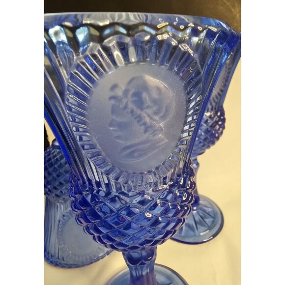 Cobalt Blue Fostoria Glasses Made For Avon George Martha Washington Set Of Three - Picture 12 of 16